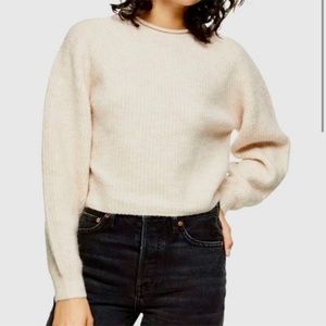 Topshop Crop Knit tan balloon sleeve Sweater